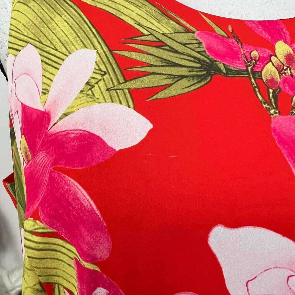 N Natori Asymmetrical Ruffle Tropical Dress Medium Size 8 NWOT Floral - Picture 7 of 11